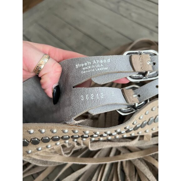 STREETS AHEAD Fringe Studded Long Leather Belt Festival Beige Silver Size Small - Picture 8 of 11